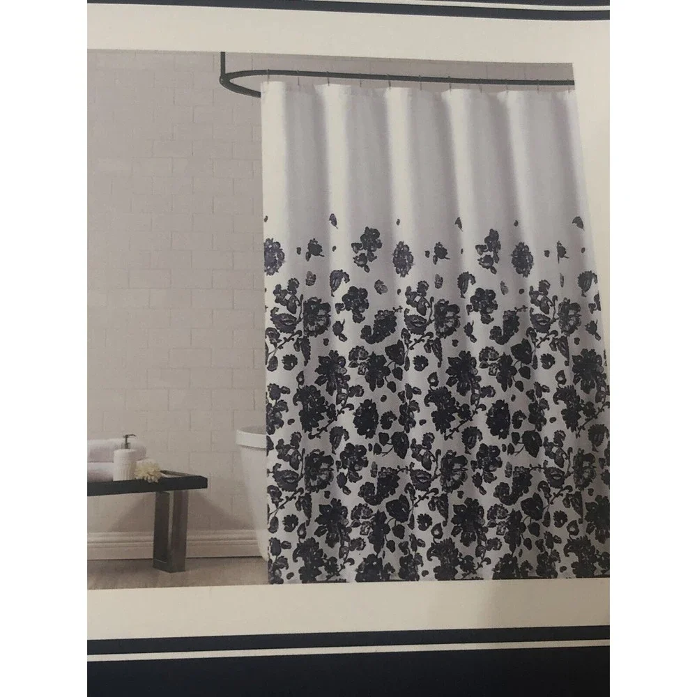 New Tommy Hilfiger “Goleta Floral” White Navy Blue Fabric Shower Curtain 72”